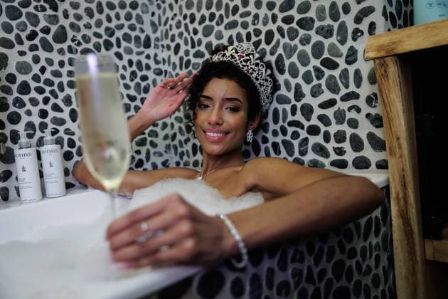 Newly elected Miss Belgium 2026 Olga Lombardo poses for the photographer, during the traditional first shoot of the new miss, at the Plopsa Hotel, at Plopsaland, in Adinkerke, De Panne, Sunday 22 February 2026. Yesterday 22-year old Olga won the yearly Miss Belgium beauty contest.  KURTxDESPLENTER 164503184