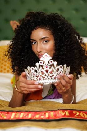 Newly elected Miss Belgium 2026 Olga Lombardo poses for the photographer, during the traditional first shoot of the new miss, at the Plopsa Hotel, at Plopsaland, in Adinkerke, De Panne, Sunday 22 February 2026. Yesterday 22-year old Olga won the yearly Miss Belgium beauty contest.  KURTxDESPLENTER 164505139