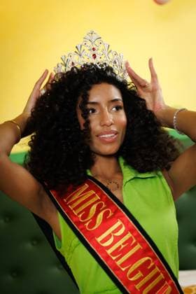 Newly elected Miss Belgium 2026 Olga Lombardo poses for the photographer, during the traditional first shoot of the new miss, at the Plopsa Hotel, at Plopsaland, in Adinkerke, De Panne, Sunday 22 February 2026. Yesterday 22-year old Olga won the yearly Miss Belgium beauty contest.  KURTxDESPLENTER 164505355