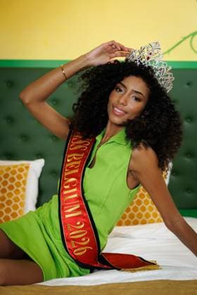 Newly elected Miss Belgium 2026 Olga Lombardo poses for the photographer, during the traditional first shoot of the new miss, at the Plopsa Hotel, at Plopsaland, in Adinkerke, De Panne, Sunday 22 February 2026. Yesterday 22-year old Olga won the yearly Miss Belgium beauty contest.  KURTxDESPLENTER 164505400