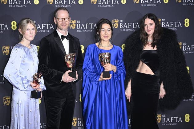 2026 EE BAFTA Film Awards, Royal Festival Hall, London, UK, 22 February 2026. Andrea Berentsen Ottmar, Joachim Trier, Maria Ekerhovd and Renate Reinsve in the winners press room at the 2026 EE BAFTA Film Awards, Royal Festival Hall, London, UK, 22 February 2026., Credit:Justin Ng Avalon United Kingdom, London  Copyright: xJustinxNgx xAvalonx 1077464247