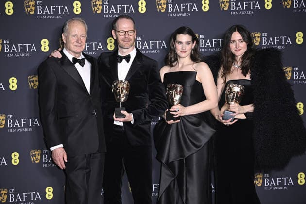 2026 EE BAFTA Film Awards, Royal Festival Hall, London, UK, 22 February 2026. Stellan Skarsgard, Joachim Trier, Inga Ibsdotter Lilleaas and Renate Reinsve in the winners press room at the 2026 EE BAFTA Film Awards, Royal Festival Hall, London, UK, 22 February 2026., Credit:Justin Ng Avalon United Kingdom, London  Copyright: xJustinxNgx xAvalonx 1077466082