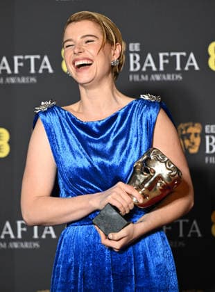 Irish actress Jesse Buckley attends the Winners Room at the EE BAFTA Film Awards at the Royal Festival Hall in London, England on Sunday, February 22, 2026.  LON20260222199 RUNExHELLESTAD