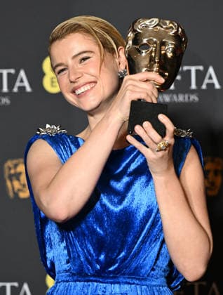 Irish actress Jesse Buckley attends the Winners Room at the EE BAFTA Film Awards at the Royal Festival Hall in London, England on Sunday, February 22, 2026.  LON20260222198 RUNExHELLESTAD