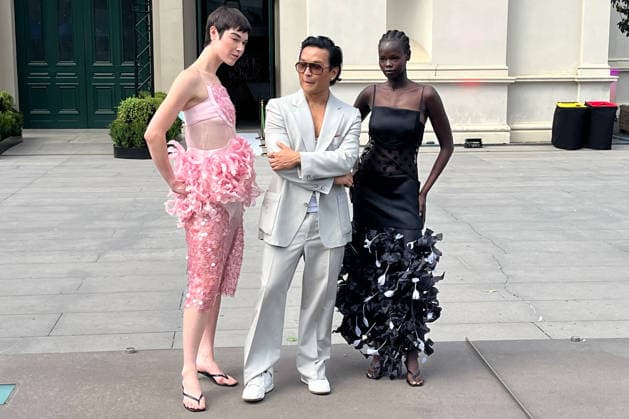 MELBOURNE FASHION FESTIVAL LAUNCH, Designer Prabal Gurung (centre) poses with models during the Melbourne Fashion Week media launch at the Royal Exhibition Building, in Melbourne, Monday, February 23, 2026. ( NO ARCHIVING, IMAGE TAKEN BY JOURNALIST MELBOURNE VICTORIA AUSTRALIA  Copyright: xLizxHobdayx 20260223177614993359jpeg