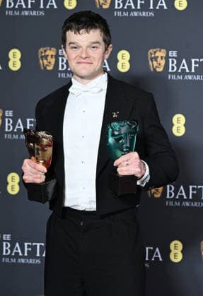 British actor Robert Aramayo attends the Winners Room at the EE BAFTA Film Awards at the Royal Festival Hall in London, England on Sunday, February 22, 2026. Aramayo scored a double win at the 2026 ceremony, taking home both the Best Leading Actor award and the EE Rising Star Award.  LON202602221103 RUNExHELLESTAD