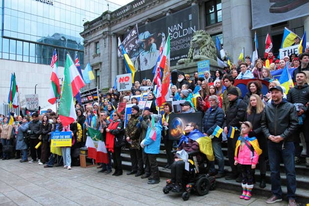 February 22, 2026, Vancouver, Bc, Canada: People in Global Rally For Ukraine.Global Rally For Ukraine marking four years since Russia s full-scale invasion,taking place on February 22 at 2:00 PM at the vancouver Art Gallery. Vancouver Canada - ZUMAa223 20260222_zip_a223_006 Copyright: xMazyarxAsadix