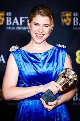 Jessie Buckley mit dem Preis für die beste Hauptdarstellerin in Hamnet bei der Verleihung der BAFTA Film Awards 2026 79th British Academy Film Awards in der Royal Festival Hall. London, 22.02.2026