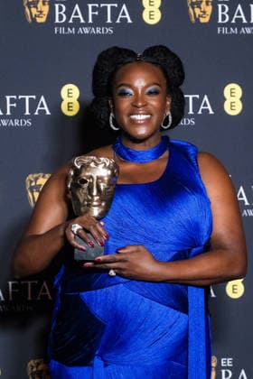 EE BAFTA Film Awards 2026 - Winners Press Room on Sunday 22 February 2026 Wunmi Mosaku poses in the press room at the EE BAFTA Film Awards 2026 - Winners Press Room on Sunday 22 February 2026 at Royal Festival Hall, London. Wunmi Mosaku is pictured with the award for Supporting Actress., Credit:Julie Edwards Avalon  Copyright: xJuliexEdwardsx xAvalonx 1077548109