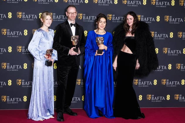 EE BAFTA Film Awards 2026 on Sunday 22 February 2026 Andrea Berentsen Ottman, Joachim Trier, Maria Ekerhovd and Renate Reinsve poses in the press room at the EE BAFTA Film Awards 2026 on Sunday 22 February 2026 at Royal Festival Hall, London. Andrea Berentsen Ottman, Joachim Trier, Maria Ekerhovd and Renate Reinsve is pictured with the award for Film Not In The English Language., Credit:Julie Edwards Avalon  Copyright: xJuliexEdwardsx xAvalonx 1077608557