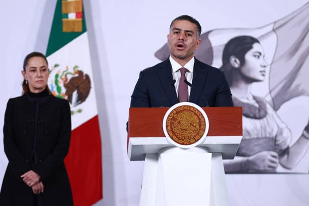 Mexico security cabinet details operation ending in death of cartel chief El Mencho MEXICO CITY, MEXICO - FEBRUARY 23: Secretary of Security and Citizen Protection Omar Garcia Harfuch speaks during a press conference following the military operation in which cartel leader Nemesio Oseguera Cervantes, known as El Mencho was killed, at the National Palace, in Mexico City, Mexico on February 23, 2026. Daniel Cardenas Anadolu Mexico City Mexico. Editorial use only. Please get in touch for any other usage.  Copyright: x2026xAnadoluxDanielxCardenasx