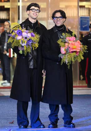 February 23, 2026, Sanremo, Italy: Italian singers LDA (L) and Aka 7even (R) arrive on the carpet for an event held on the eve of the 76th edition of the Sanremo Italian Song Festival, in Sanremo, Italy, 23 February 2026. The music festival will run from 24 to 28 February 2026. ANSA ETTORE FERRARI Sanremo Italy  - ZUMAa110 20260223_zaf_a110_054 Copyright: xEttorexFerrarix
