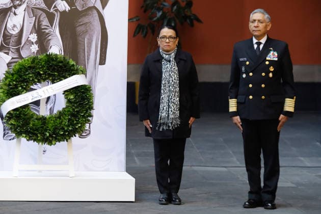 Mexican President Claudia Sheinbaum leads 113th death anniversary of Francisco I in Mexico - 23 Feb 2026 Rosa Icela RodrÌguez, Secretary of the Interior and Raymundo Pedro Morales ¡ngeles, Secretary of the Navy attend the ceremony commemorating the 113th anniversary of the death of Francisco I. Madero at the National Palace. Francisco I. Madero was a champion of democracy and a key figure in the Mexican Revolution. His legacy includes the fight for effective suffrage and the prohibition of reelection. Mexico City Mexico Copyright: xGerardoxVieyrax xSOPAxImagesx _MG_6222