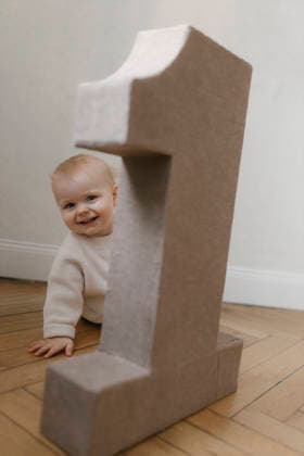 Smiling baby celebrating first birthday milestone indoors model released, Symbolfoto, VIVF01756