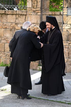 The Greek Orthodox Cathedral of St. Andrew and St. Demetrios honors Irene of Greece Charles Zurita and Maria Zurita upon their arrival at the tribute to Irene of Greece at the Greek Orthodox Cathedral of St. Andrew and St. Demetrios, on February 24, 2026, in Madrid Spain FAMOUSES KINGDOM GREECE DEATH José Madrid Madrid Madrid Spain  Copyright: xJosÃ xOlivax 7317599