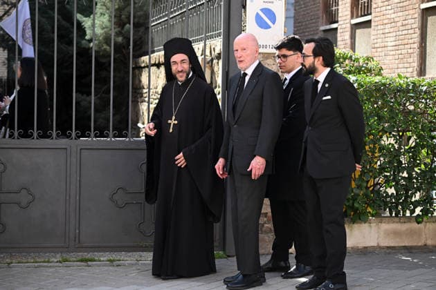 The Greek Orthodox Cathedral of St. Andrew and St. Demetrios honors Irene of Greece Simeon of Bulgaria 2i upon his arrival at the tribute to Irene of Greece at the Greek Orthodox Cathedral of St. Andrew and St. Demetrios, on February 24, 2026, in Madrid Spain FAMOUSES KINGDOM GREECE DEATH José Madrid Madrid Madrid Spain  Copyright: xJosÃ xOlivax 7317636