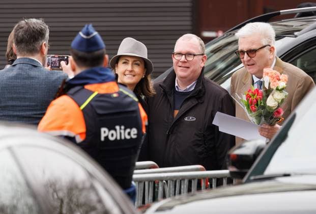 Princess Claire of Belgium and Prince Laurent of Belgium pictured after the annual ceremony in memory of deceased members of the Royal Family, in Onze-Lieve-Vrouwekerk Eglise Notre-Dame de Laeken, in Brussels, Tuesday 24 February 2026.  BENOITxDOPPAGNE 164759026