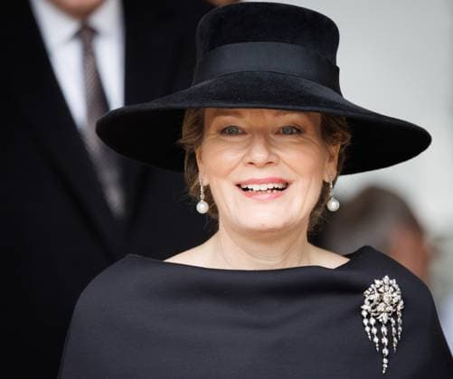 Queen Mathilde of Belgium pictured after the annual ceremony in memory of deceased members of the Royal Family, in Onze-Lieve-Vrouwekerk Eglise Notre-Dame de Laeken, in Brussels, Tuesday 24 February 2026.  BENOITxDOPPAGNE 164760253