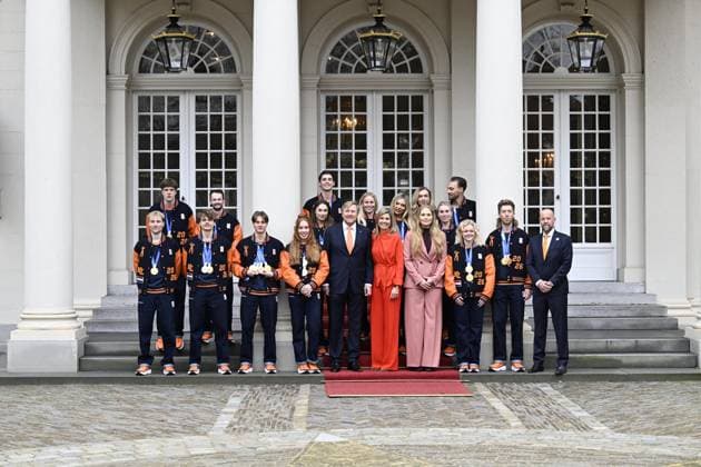 Dutch Royals Honor Winter Olympics Medalists - The Hague King Willem-Alexander and Queen Maxima with Princess Amalia receive the medal winners of the Milan 2026 Winter Olympics The Hague, The Netherlands, February 24, 2026. Noordeinde Palace. Photo by Bruno Press ABACAPRESS.COM The Hague Netherlands  Copyright: xBrunoxPress ABACAx
