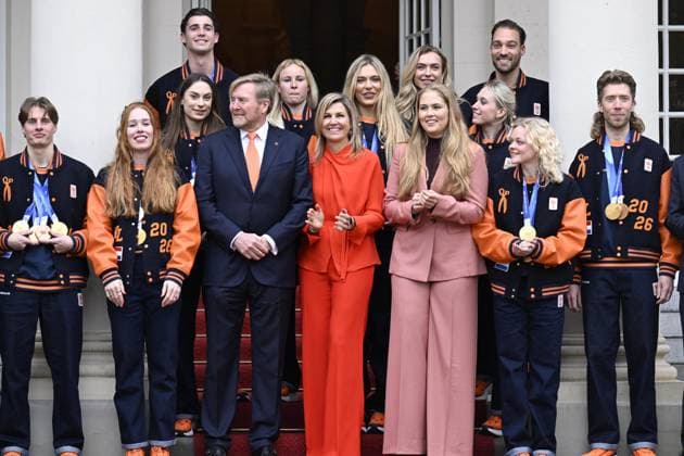 Dutch Royals Honor Winter Olympics Medalists - The Hague King Willem-Alexander and Queen Maxima with Princess Amalia receive the medal winners of the Milan 2026 Winter Olympics The Hague, The Netherlands, February 24, 2026. Noordeinde Palace. Photo by Bruno Press ABACAPRESS.COM The Hague Netherlands  Copyright: xBrunoxPress ABACAx