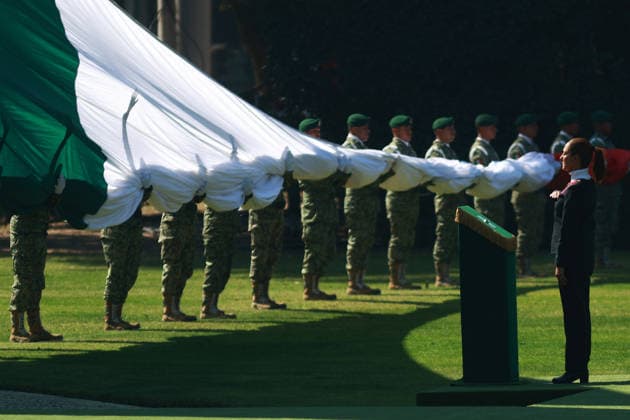 Flag Day Ceremony in Mexico MEXICO CITY, MEXICO - FEBRUARY 24: Mexican President Claudia Sheinbaum (R) attends the Flag Day ceremony, at Marte Military Camp, in Mexico City, Mexico on February 24, 2026. Mexican President Claudia Sheinbaum led the ceremony before hundreds of members of the Mexican Army, National Guard and Navy. Daniel Cardenas Anadolu Mexico City Mexico. Editorial use only. Please get in touch for any other usage.  Copyright: x2026xAnadoluxDanielxCardenasx