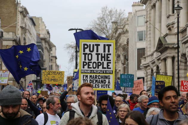 Anti Brexit activists demonstration in London LONDON, UNITED KINGDOM - MARCH 23: Anti Brexit activists stage a demonstration demanding a new referendum on the issue in London, United Kingdom on March 23, 2019. London, City of Ingiltere. Editorial use only. Please get in touch for any other usage.  Copyright: x2025xAnadoluxTayfunxSalcÄ±x