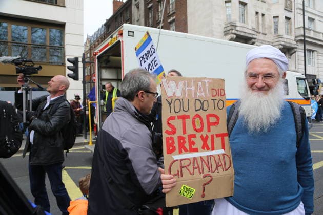 Anti Brexit activists demonstration in London LONDON, UNITED KINGDOM - MARCH 23: Anti Brexit activists stage a demonstration demanding a new referendum on the issue in London, United Kingdom on March 23, 2019. London, City of Ingiltere. Editorial use only. Please get in touch for any other usage.  Copyright: x2025xAnadoluxTayfunxSalcÄ±x