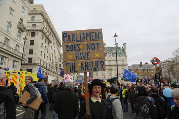 Anti Brexit activists demonstration in London LONDON, UNITED KINGDOM - MARCH 23: Anti Brexit activists stage a demonstration demanding a new referendum on the issue in London, United Kingdom on March 23, 2019. London, City of Ingiltere. Editorial use only. Please get in touch for any other usage.  Copyright: x2025xAnadoluxTayfunxSalcÄ±x