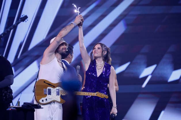 Vina del Mar, February 24, 2026 The duo Jesse y Joy receives the silver seagull during their performance at the Vina del Mar 2026 Festival on the third night of the event Sebastian Cisternas Aton Chile, Vina del Mar Chile Aton 1128134  Copyright: SEBASTIANxCISTERNAS xATONxCHILE