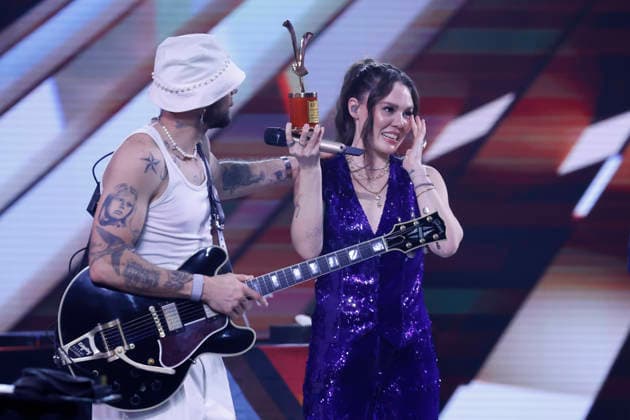 Vina del Mar, February 24, 2026 The duo Jesse y Joy receives the silver seagull during their performance at the Vina del Mar 2026 Festival on the third night of the event Sebastian Cisternas Aton Chile, Vina del Mar Chile Aton 1128159  Copyright: SEBASTIANxCISTERNAS xATONxCHILE