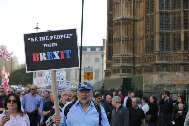Pro Brexit demonstration in London LONDON, UNITED KINGDOM - MARCH 29: Pro Brexit protesters gather to stage a demonstration at Parliament Square as British MPs debate the Brexit deal before voting it for the third time in London, United Kingdom on March 29, 2019. London, City of Ingiltere. Editorial use only. Please get in touch for any other usage.  Copyright: x2025xAnadoluxTayfunxSalcÄ±x