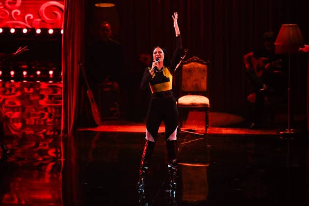 Vina del Mar, February 24, 2026 Maria Pelae, representative of Spain in the flocloric competition, during her performance at the Festival la cancion de Vina del Mar Manuel Lema Aton Chile, Valparaiso Chile Aton 1128247  Copyright: MANUELxLEMA