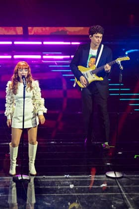 76th Italian Song Festival of Sanremo 1st Evening part 2 Teatro Ariston - Sanremo, Italy MARIA ANTONIETTA Letizia Cesarini;COLOMBRE Giovanni Imparato 76th Italian Song Festival of Sanremo 1st Evening part 2 Teatro Ariston - Sanremo, Italy 24th February 2026 SGPItalia id 134399_019 Not Exclusive  Copyright: xAlfonsoxCatalano SGPx