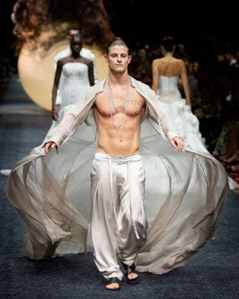 February 25, 2026, Melbourne, Victoria, Australia: A model wearing a design by Alin Le Kal walks at the Glam Up Runway show of the PayPal Melbourne Fashion Festival at the Royal Exhibition Building. Melbourne Australia  - ZUMAl303 20260225_aaf_l303_036 Copyright: xSydneyxLowx