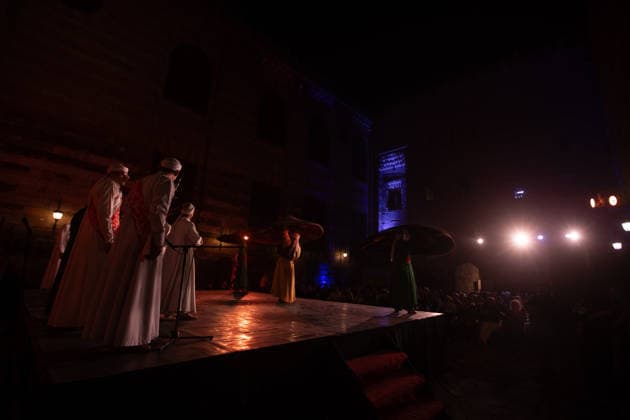 The traditional Ramadan custom Tennura dance in Egypt CAIRO, EGYPT - FEBRUARY 25: Tennura dance performances and Sufi music concerts are held daily throughout the holy month of Ramadan at Bayt al-Ghuri in Cairo on February 25, 2026. Wearing colorful skirts, embroidered vests, and white caps, Tennura performers spin around their axis while playing tambourines in rhythm with Sufi music, creating a vibrant and spiritual spectacle. Fareed Kotb Anadolu Cairo Egypt. Editorial use only. Please get in touch for any other usage.  Copyright: x2026xAnadoluxFareedxKotbx