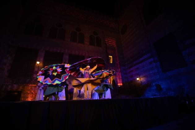 The traditional Ramadan custom Tennura dance in Egypt CAIRO, EGYPT - FEBRUARY 25: Tennura dance performances and Sufi music concerts are held daily throughout the holy month of Ramadan at Bayt al-Ghuri in Cairo on February 25, 2026. Wearing colorful skirts, embroidered vests, and white caps, Tennura performers spin around their axis while playing tambourines in rhythm with Sufi music, creating a vibrant and spiritual spectacle. Fareed Kotb Anadolu Cairo Egypt. Editorial use only. Please get in touch for any other usage.  Copyright: x2026xAnadoluxFareedxKotbx