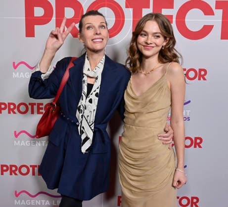 Cast members Milla Jovovich (L) and Isabel Myers attend the premiere of the motion picture mystery thriller Protector at the AMC The Grove in Los Angeles on Wednesday, February 25, 2026. Storyline: The action movie stars Milla Jovovich as a former war hero rescuing her kidnapped daughter from a trafficking ring.  LAP2026022505 JIMxRUYMEN