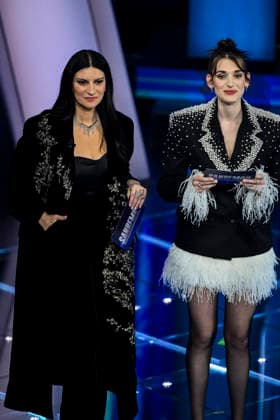 76th Italian Song Festival of Sanremo 2nd Evening Teatro Ariston - Sanremo, Italy Laura Pausini;Pilar Fogliati 76th Italian Song Festival of Sanremo 2nd Evening Teatro Ariston - Sanremo, Italy 25th February 2026 SGPItalia id 134399_035 Not Exclusive  Copyright: xAlfonsoxCatalano SGPx