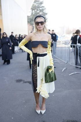 MFW - Prada Outside Guest at the Prada fashion show during the Milan Menswear Fall Winter 2026 2027 Fashion Week on February 26, 2026 in Milan, Italy. Photo by Marco Piovanotto ABACAPRESS.COM Milan Italy  Copyright: xPiovanottoxMarco ABACAx