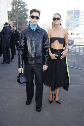 MFW - Prada Outside George Tabor-King, Evie Mercer at the Prada fashion show during the Milan Menswear Fall Winter 2026 2027 Fashion Week on February 26, 2026 in Milan, Italy. Photo by Marco Piovanotto ABACAPRESS.COM Milan Italy  Copyright: xPiovanottoxMarco ABACAx