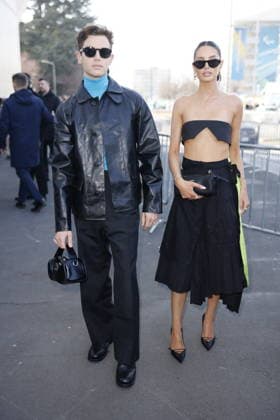 MFW - Prada Outside George Tabor-King, Evie Mercer at the Prada fashion show during the Milan Womenswear Fall Winter 2026 2027 Fashion Week on February 26, 2026 in Milan, Italy. Photo by Marco Piovanotto ABACAPRESS.COM Milan Italy  Copyright: xPiovanottoxMarco ABACAx