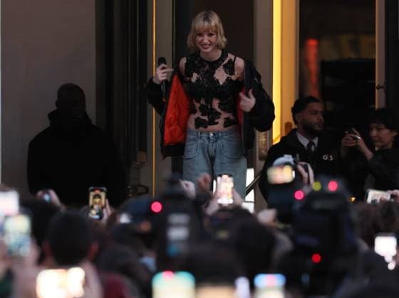 Angele pictured during a world premiere of her new song and music video, Thursday 26 February 2026, in Brussels, The video is broadcasted at La Monnaie De Munt Royal opera building at the Place de la Monnaie Muntplein, in Brussels.  BENOITxDOPPAGNE 165433237