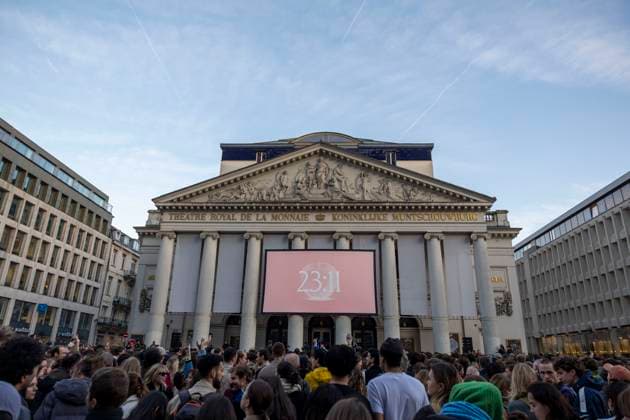 Angele new clip presentation BRUSSELS, BELGIUM - FEBRUARY 25 : Singer Angele unveils her new single What You Want in collaboration with the French electro duo Justice.The music video is projected as a preview onto the façade of the T heatre Royal de la Monnaie . pictured on February 25, 2026 in Brussels, Belgium, 25 02 2026 Brussels Belgium  Copyright: xXpix