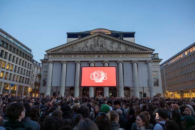 Angele new clip presentation BRUSSELS, BELGIUM - FEBRUARY 25 : Singer Angele unveils her new single What You Want in collaboration with the French electro duo Justice.The music video is projected as a preview onto the façade of the T heatre Royal de la Monnaie . pictured on February 25, 2026 in Brussels, Belgium, 25 02 2026 Brussels Belgium  Copyright: xXpix