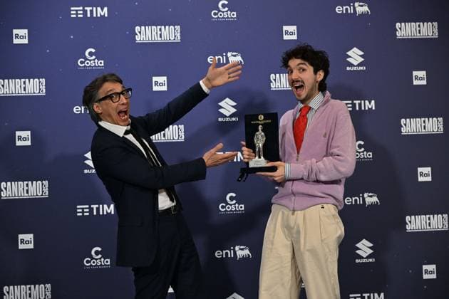 Foto IPP Felice De Martino Sanremo 26 02 2026 76° Festival della canzone italiana Nella foto: Premio Nuovo Imaie a Mazzariello con Paolo Jannacci Italy Photo Press World Copyright