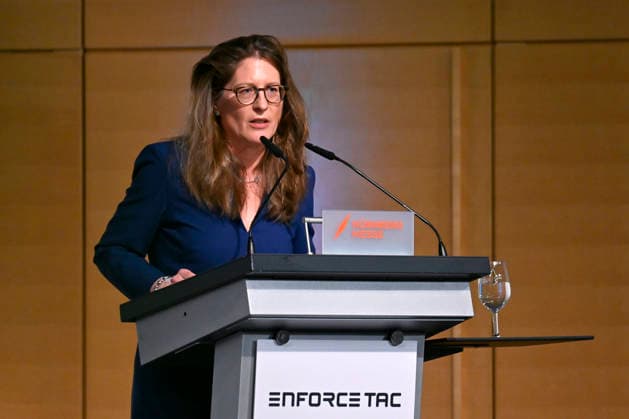 Managerin Susanne Wiegand, Vorstandsvorsitzende der RENK Group AG sowie Vorstandsmitglied der Rheinmetall AG, bei der Eröffnung der Enforce Tac 2026 in der Messe Nürnberg. Die Fachmesse für Angehörige von Behörden mit Sicherheitsaufgaben und der Streitkräfte findet jährlich in Nürnberg statt. Nürnberg, 23.02.2026 Bayern Deutschland *** Manager Susanne Wiegand, CEO of RENK Group AG and member of the Executive Board of Rheinmetall AG, at the opening of Enforce Tac 2026 at Messe Nuremberg The trade fair for members of security agencies and the armed forces takes place annually in Nuremberg Nuremberg, 23 02 2026 Bavaria Germany Copyright: xDwixAnoraganingrumx