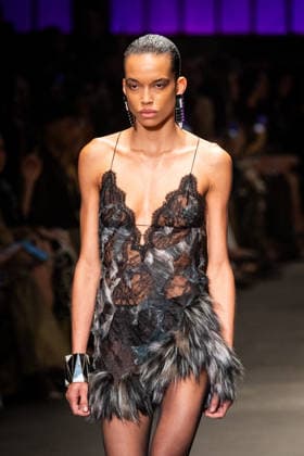 Roberto Cavalli fashion show during the Milan Fashion Week - Womenswear Fall Winter 2026 2027 in Milan, Italy, on 24 February 2026. A model walks the runway at Roberto Cavalli fashion show during the Milan Fashion Week - Womenswear Fall Winter 2026 2027 in Milan, Italy, on 24 February 2026., Credit:Stefano Costantino TTL Avalon Italy, Milan  Copyright: xStefanoxCostantinoxTTLx xAvalonx 1078565178
