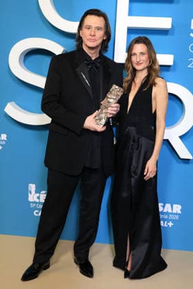 51st Cesar Ceremony Press Room Jim Carrey poses with the Honorary Cesar Award and Camille Cottin during the 51st Cesar Film Awards held at l Olympia on February 26, 2026, in Paris, France. Photo by Jerome Domine ABACAPRESS.COM Paris France  Copyright: xDominexJerome ABACAx