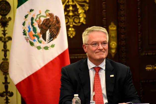 Secretary-General Delivers OECD Economic Surveys Delivers The Mexico 2026 Report Secretary-General of the Organisation for Economic Co-operation and Development, Mathias Cormann, delivers the OECD Economic Surveys: Mexico 2026 report to Mexico™s Minister of Finance and Public Credit, Edgar Amador Zamora, (No in picture) in the Pan-American Hall of the National Palace. on February 26, 2026 in Mexico City, Mexico. (Photo by Luis Barron Eyepix Group) Copyright: xLuisxBarronx xEyepixxGroupx LB_26022026_177001