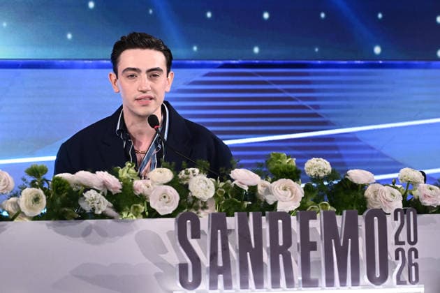 February 27, 2026, Sanremo, Rome, Italy: February 27, 2026, Sanremo. 76th Italian Song Festival. Press conference. Pictured: Michele Bravi. Sanremo Italy  - ZUMAa289 20260227_zia_a289_014 Copyright: xMariaxLauraxAntonellix